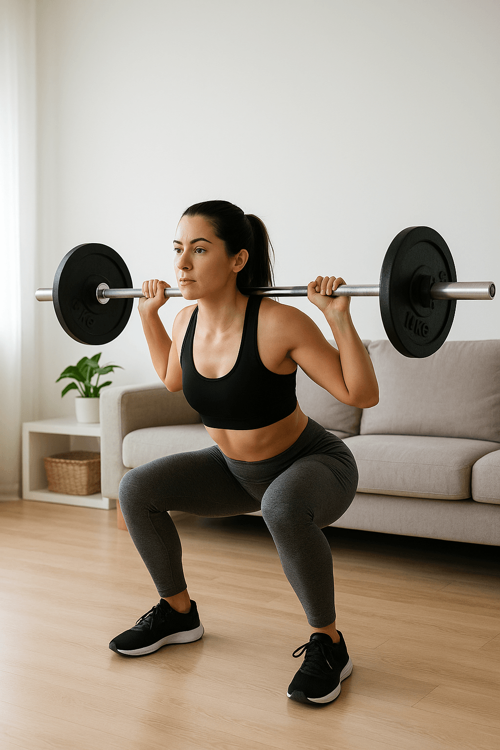 Mujer entrenando en casa
