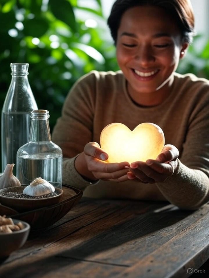 Mujer feliz con el corazon en la mano