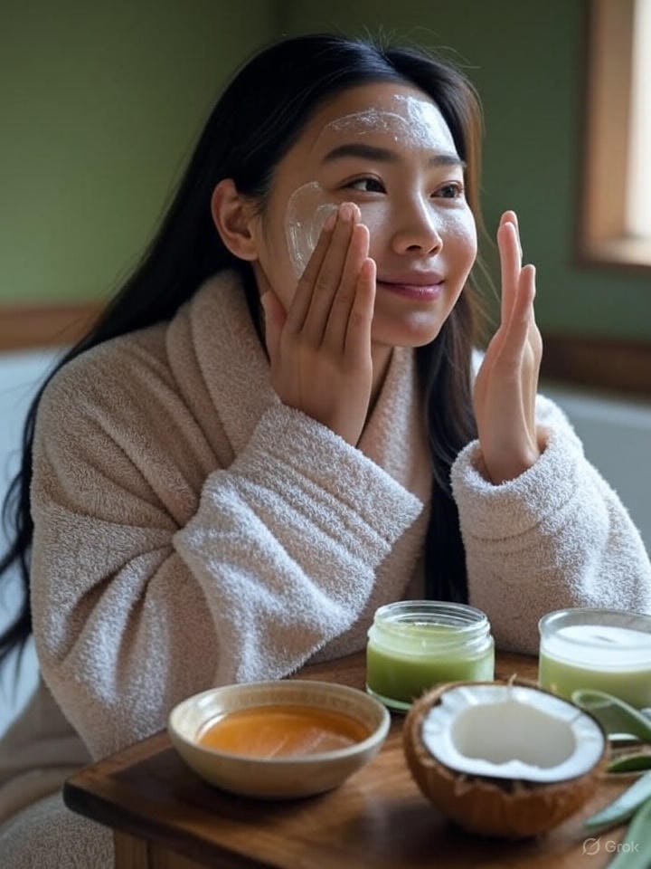 Mujer aplicandose crema para una mejor piel en el rostro