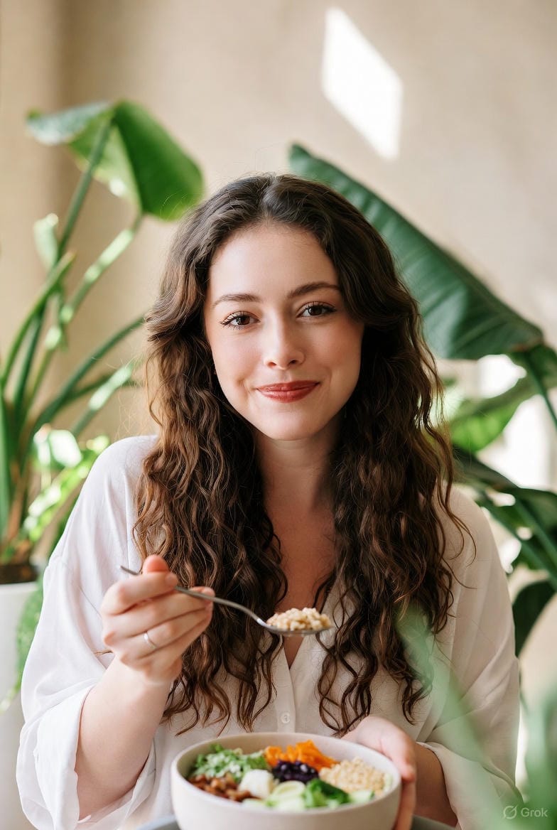 mujer comiendo saludable
