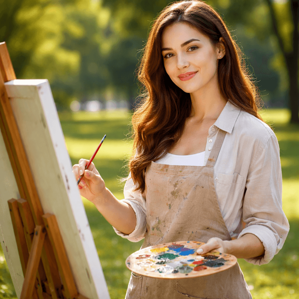 una mujer relajada pintando